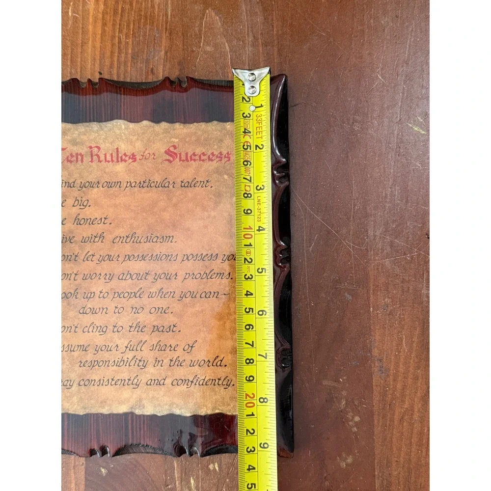 Vintage 1977 Ten Rules for Success Wood Plaque Decoupage Wall Art 9x7
